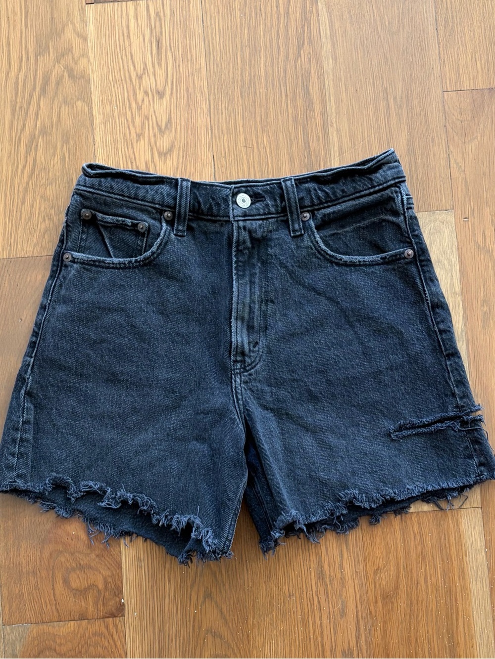 Abercrombie & Fitch Black Frayed Hem Denim Shorts